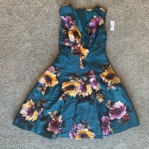 Shimmering A-line Teal Floral Dress